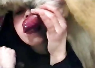 Amateur bestiality where a doggo gets a sloppy BJ